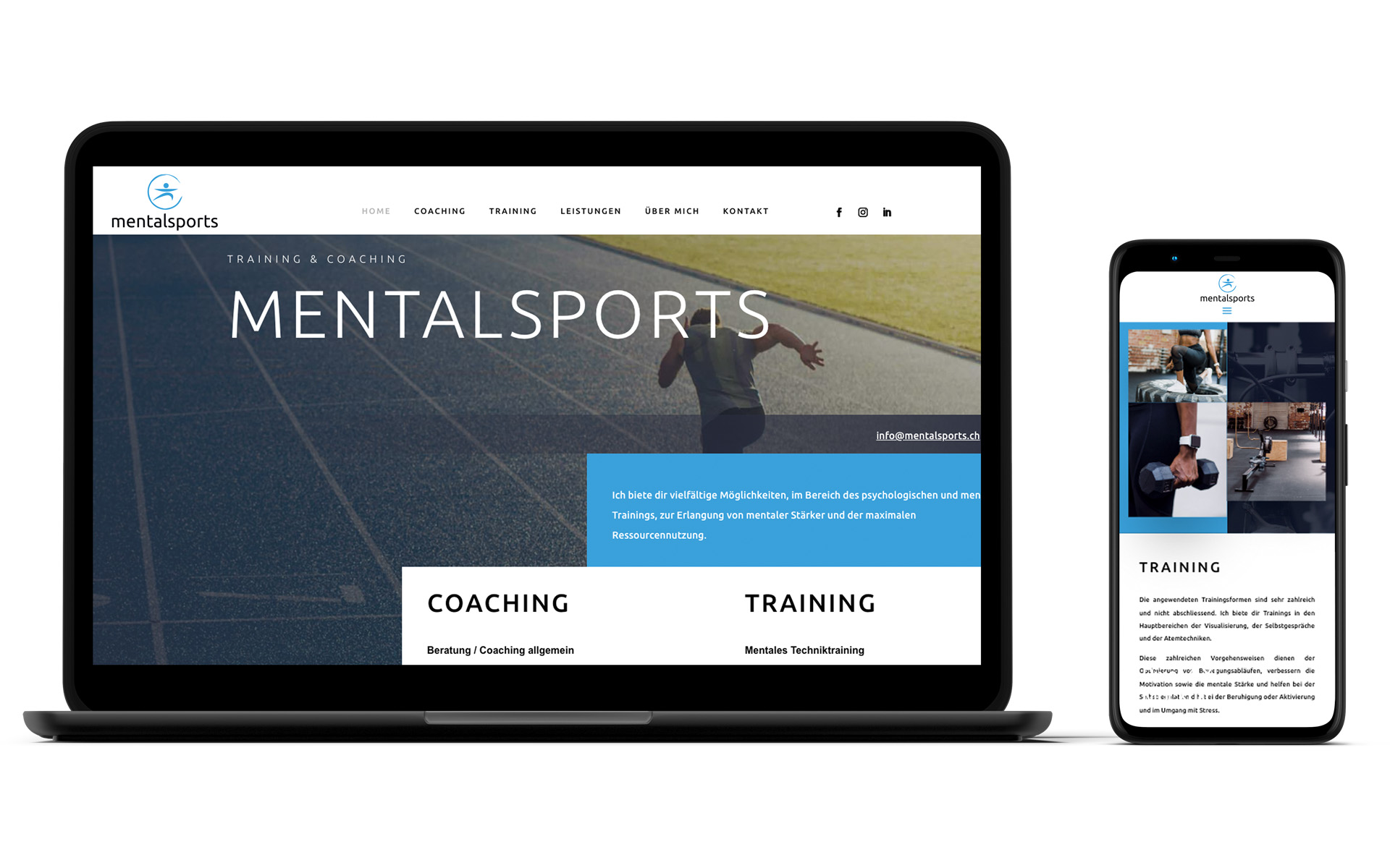 Notebook und Smartphone zeigen Website von mentalsports